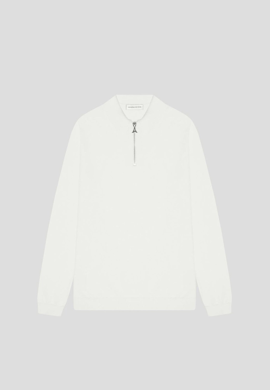 Maniere De Voir Merino Wool Long Sleeve Polo Top With Zip | Polo Tops