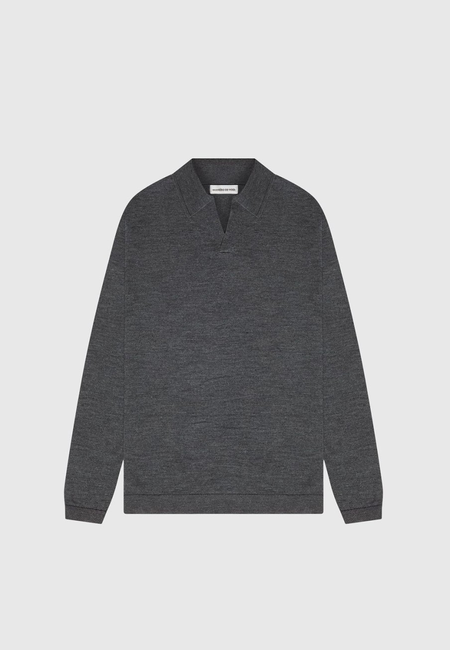 Maniere De Voir Merino Wool Long Sleeve Revere Polo Shirt | Polo Tops