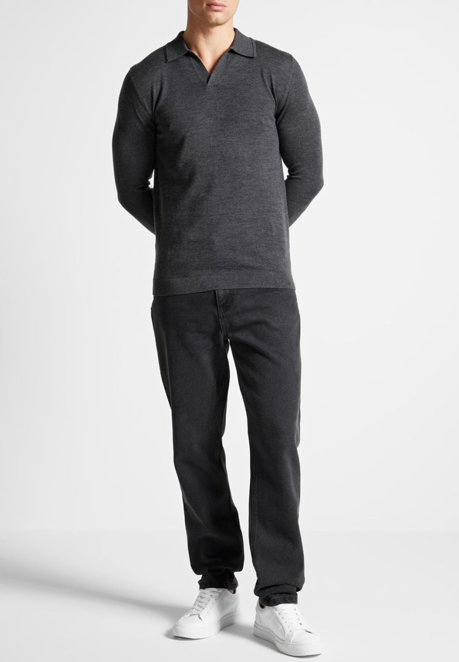 Maniere De Voir Merino Wool Long Sleeve Revere Polo Shirt | Polo Tops