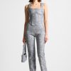 Maniere De Voir Vegan Leather Denim Effect Straight Leg Trousers | Trousers