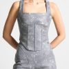 Maniere De Voir Vegan Leather Denim Effect Corset Top | Tops & T Shirts