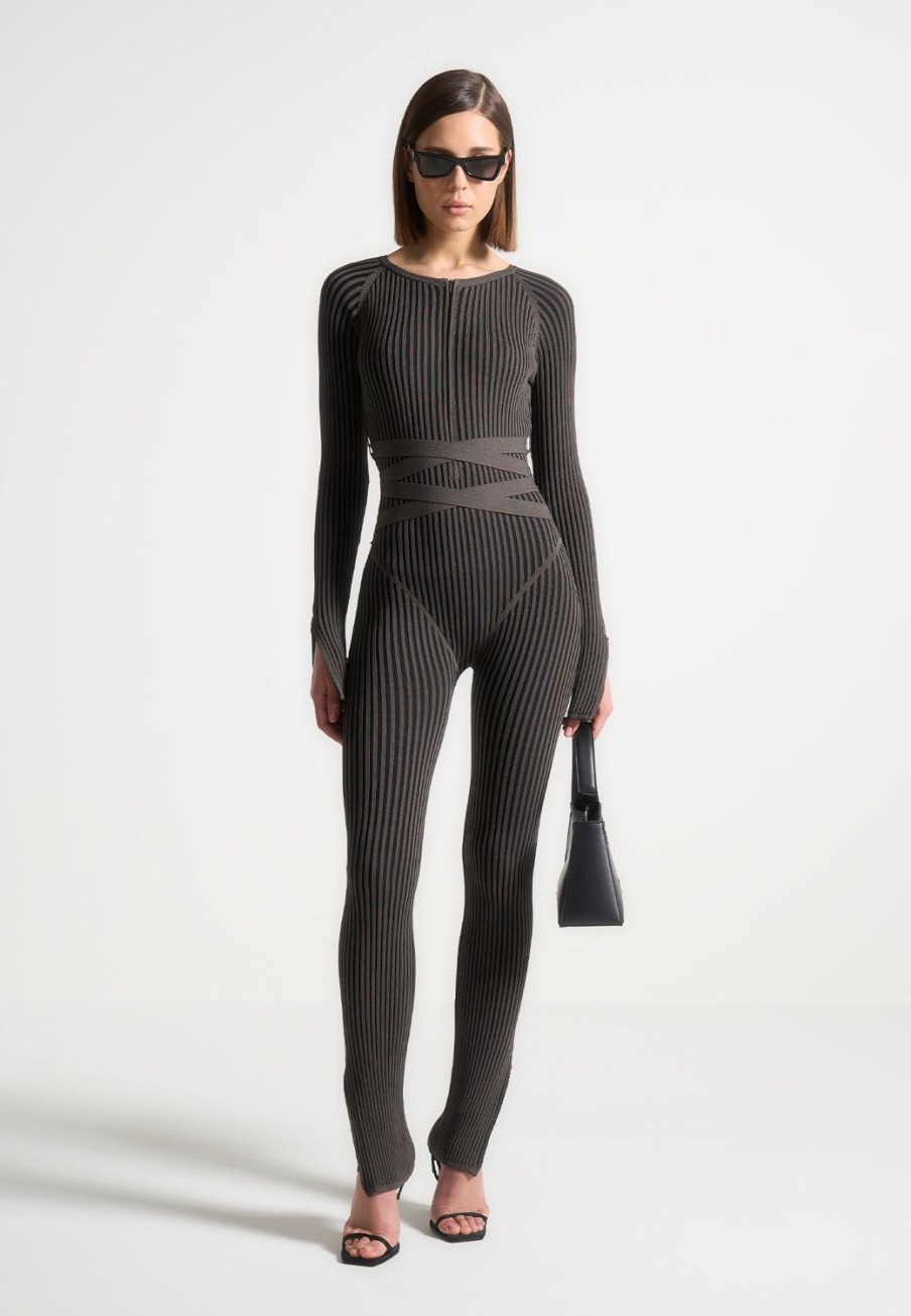 Maniere De Voir Knitted Two Tone Jumpsuit With Belt | Jumpsuits & Playsuits