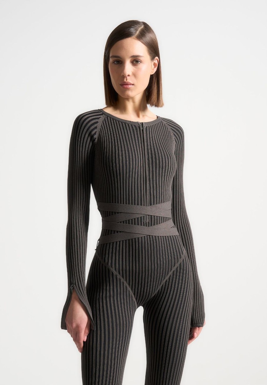 Maniere De Voir Knitted Two Tone Jumpsuit With Belt | Jumpsuits & Playsuits