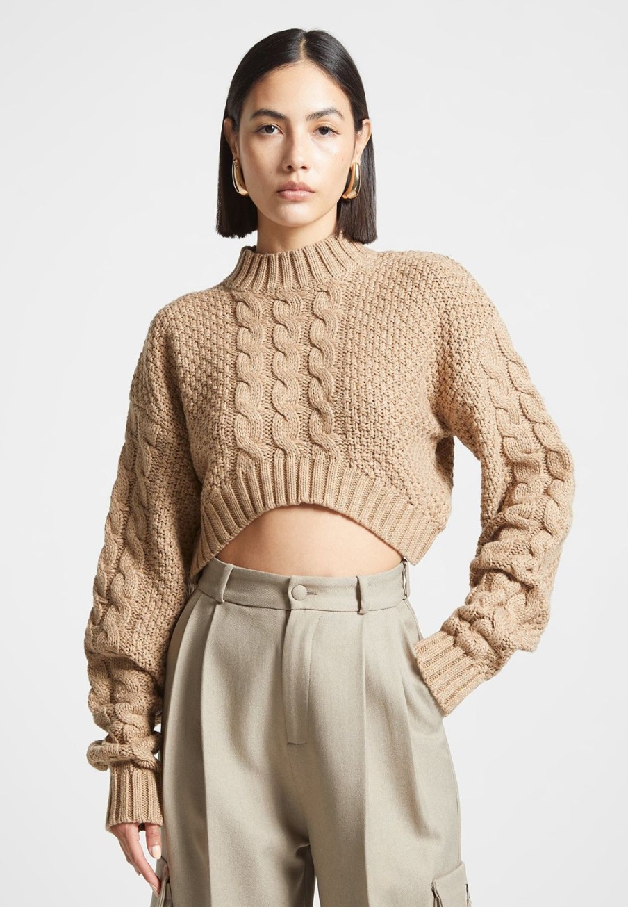 Maniere De Voir Cropped Cable Knit Jumper | Jumpers & Hoodies