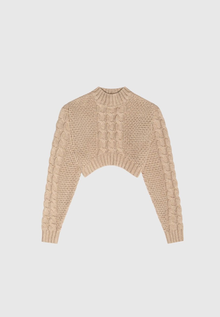 Maniere De Voir Cropped Cable Knit Jumper | Jumpers & Hoodies