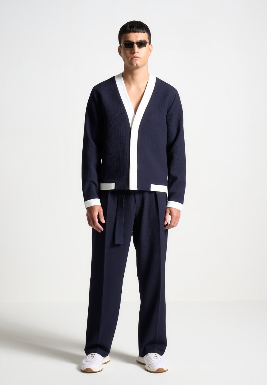 Maniere De Voir Textured Contrast Cardigan | Modern Tailoring