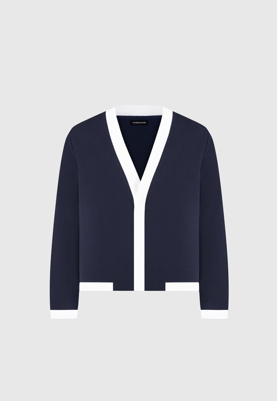 Maniere De Voir Textured Contrast Cardigan | Modern Tailoring