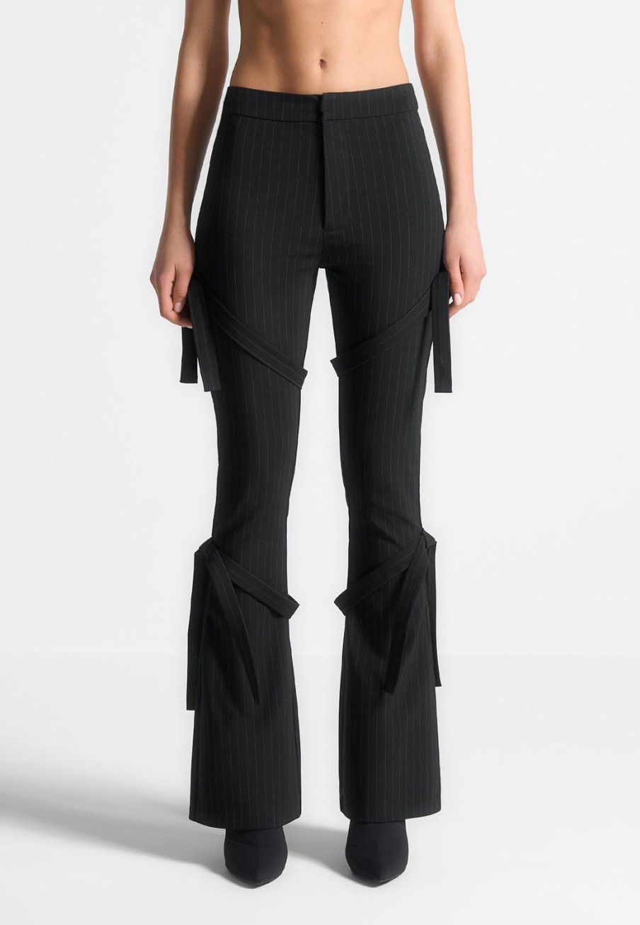 Maniere De Voir Strap Detail Pinstripe Fit And Flare Leggings | Leggings