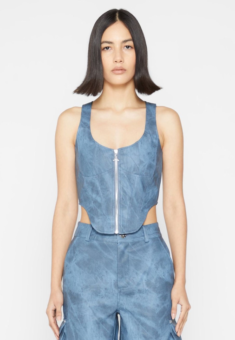 Maniere De Voir Vintage Marble Leather Corset Top - Washed | Matching Sets