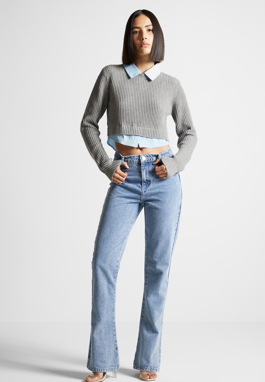 Maniere De Voir Knitted Jumper With Shirt Detail | Knitwear