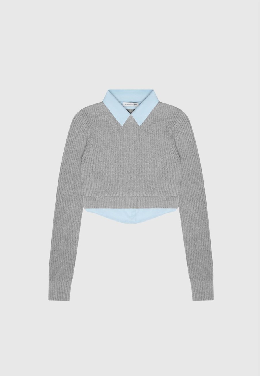 Maniere De Voir Knitted Jumper With Shirt Detail | Knitwear