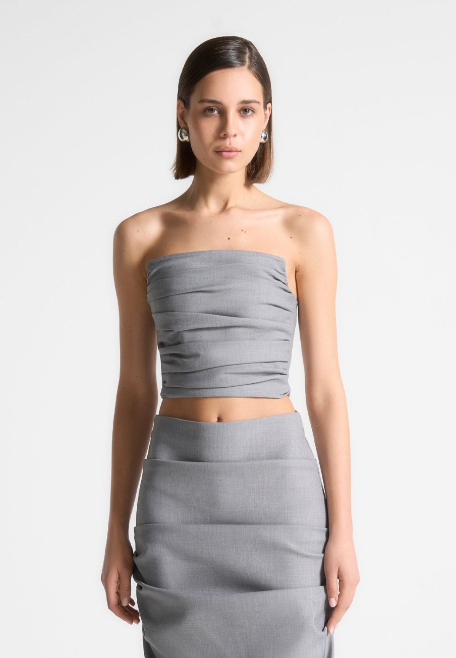 Maniere De Voir Tailored Pleated Bandeau Corset Top | Matching Sets