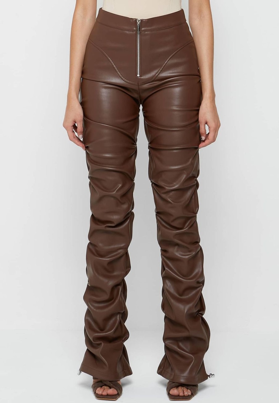 Maniere De Voir Tacked Vegan Leather Flared Trousers | Trousers