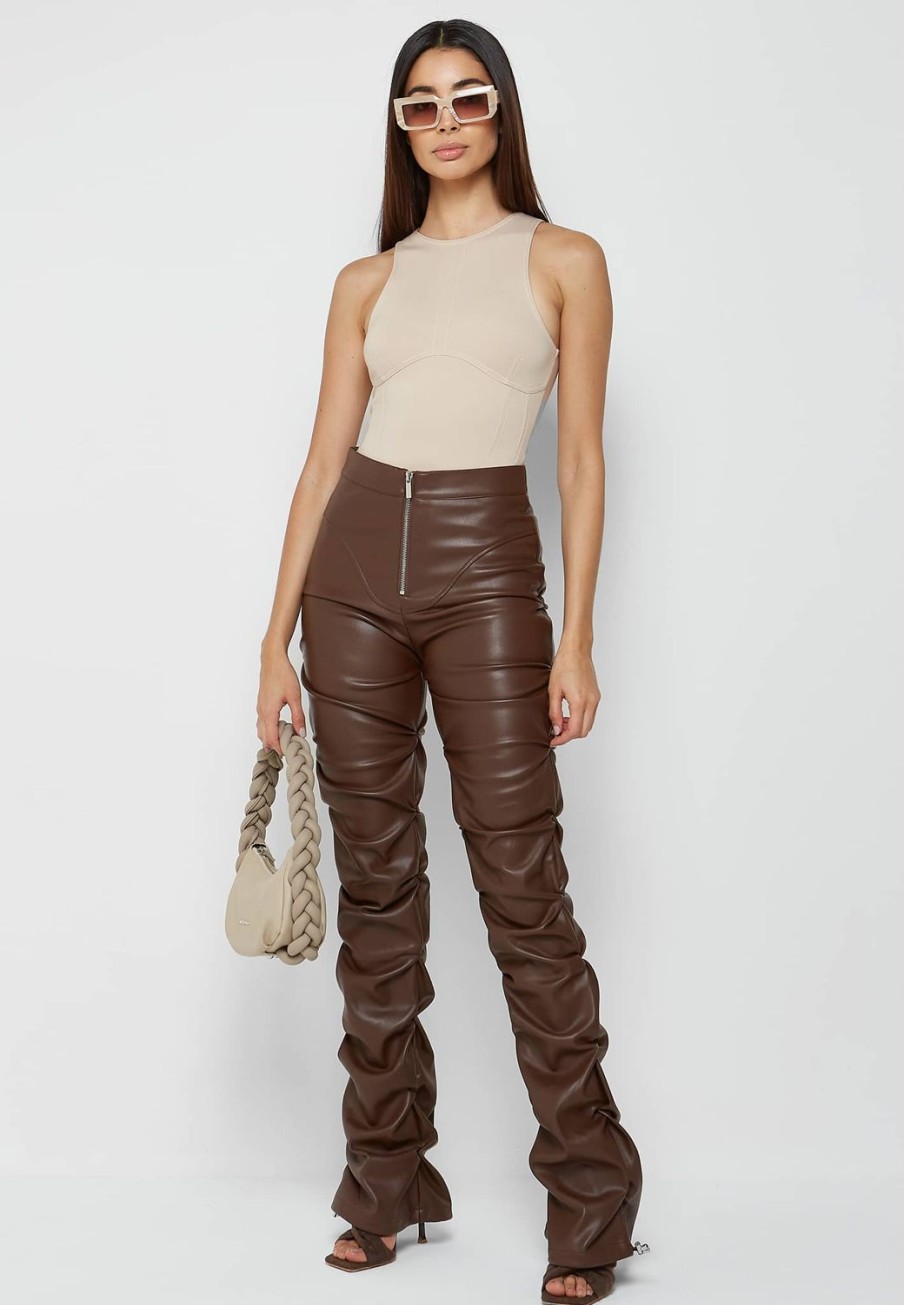 Maniere De Voir Tacked Vegan Leather Flared Trousers | Trousers