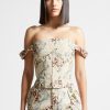 Maniere De Voir Floral Jacquard Bardot Corset Top | Matching Sets