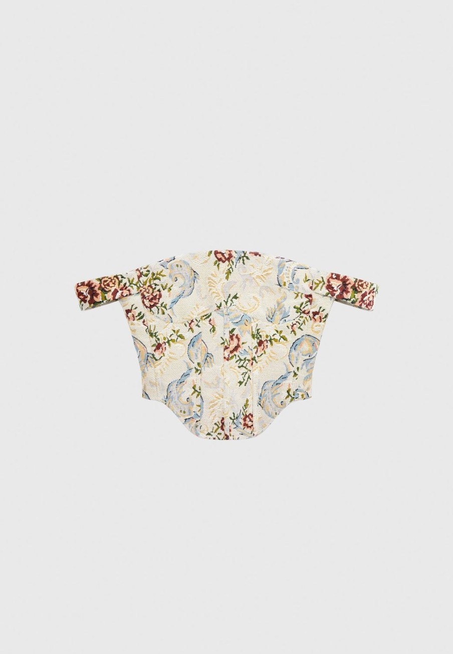 Maniere De Voir Floral Jacquard Bardot Corset Top | Matching Sets