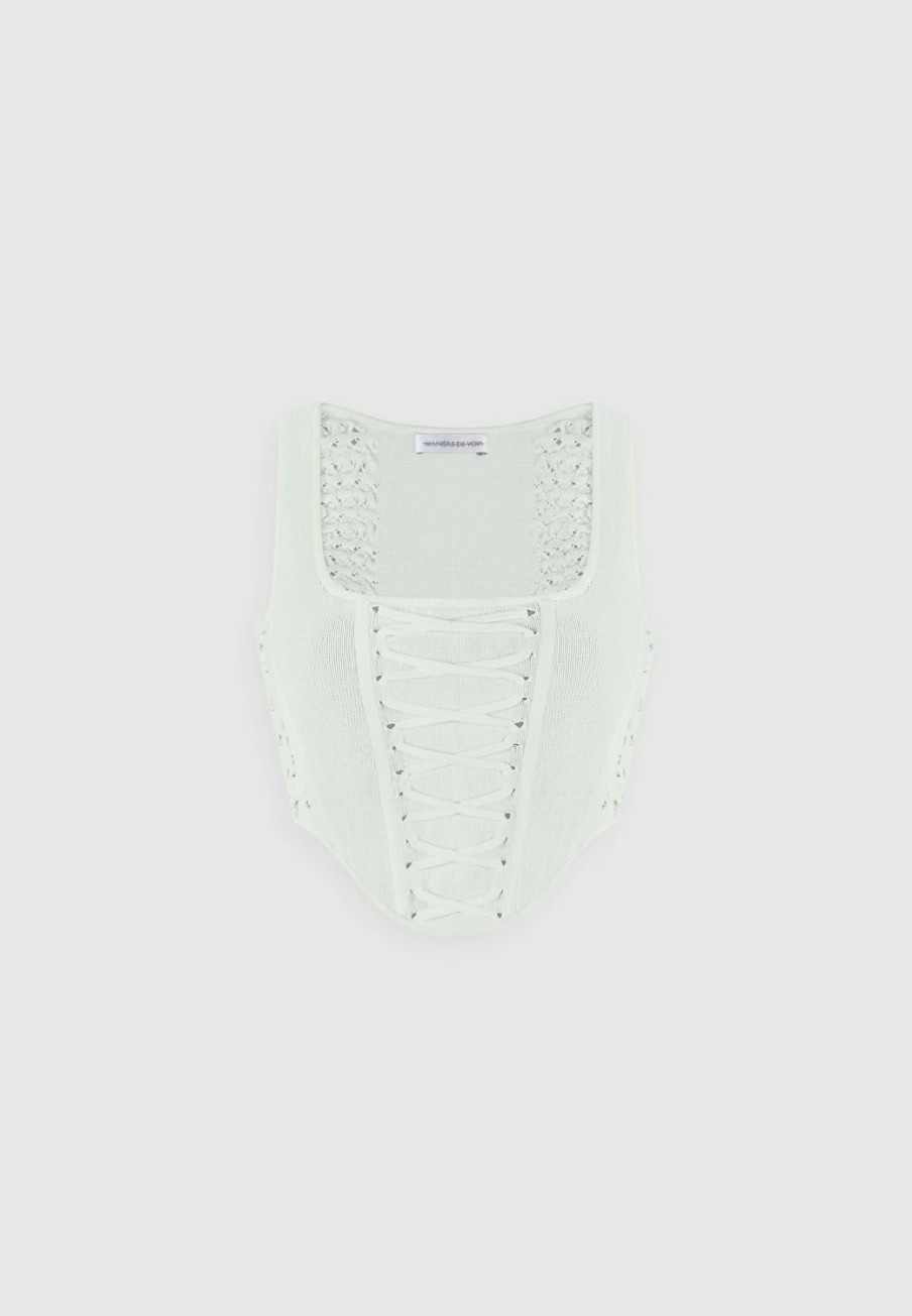 Maniere De Voir Knitted Lace Up Corset Top | Matching Sets