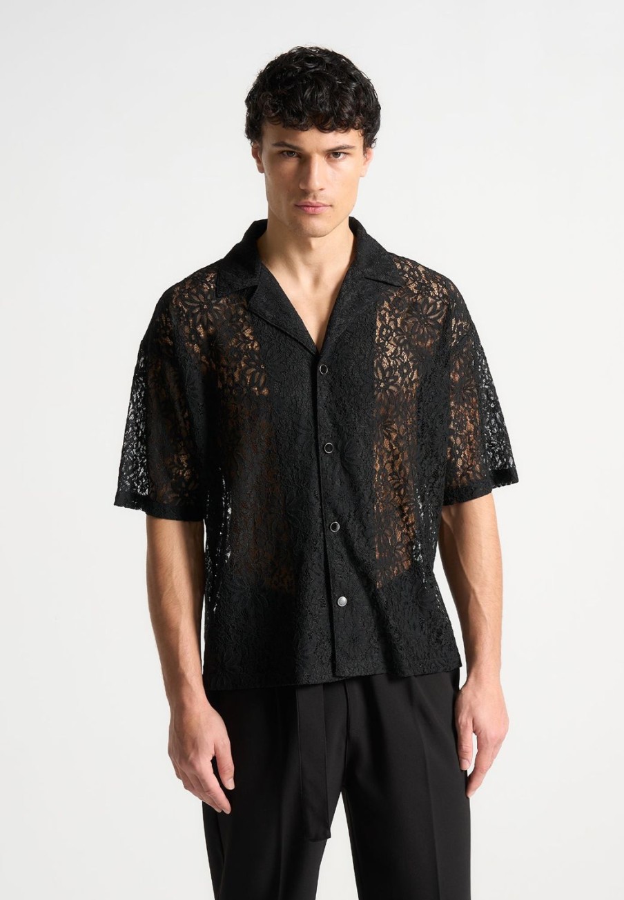 Maniere De Voir Boxy Lace Revere Shirt | Shirts