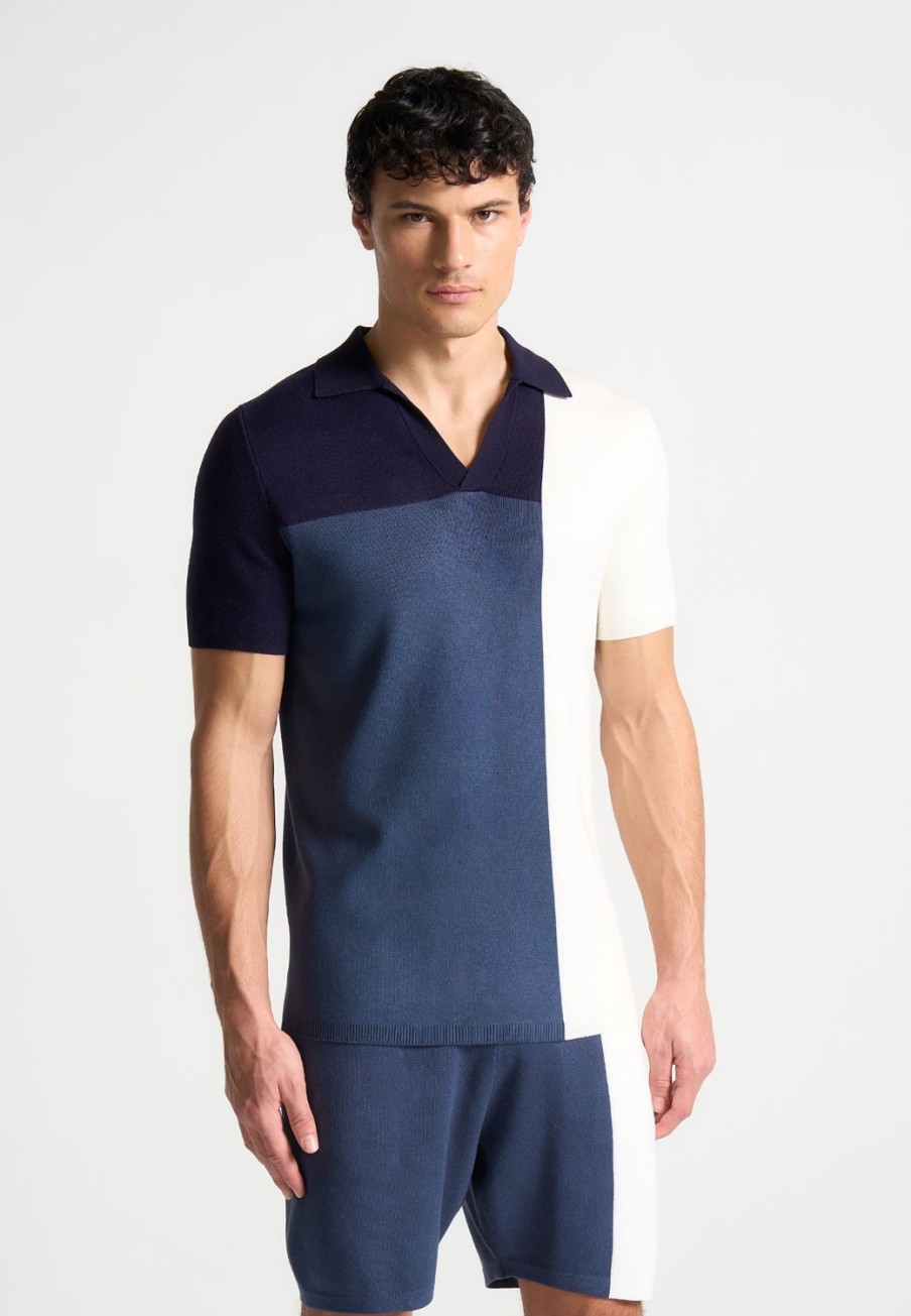 Maniere De Voir Colour Block Knit Revere Polo Top | Polo Tops