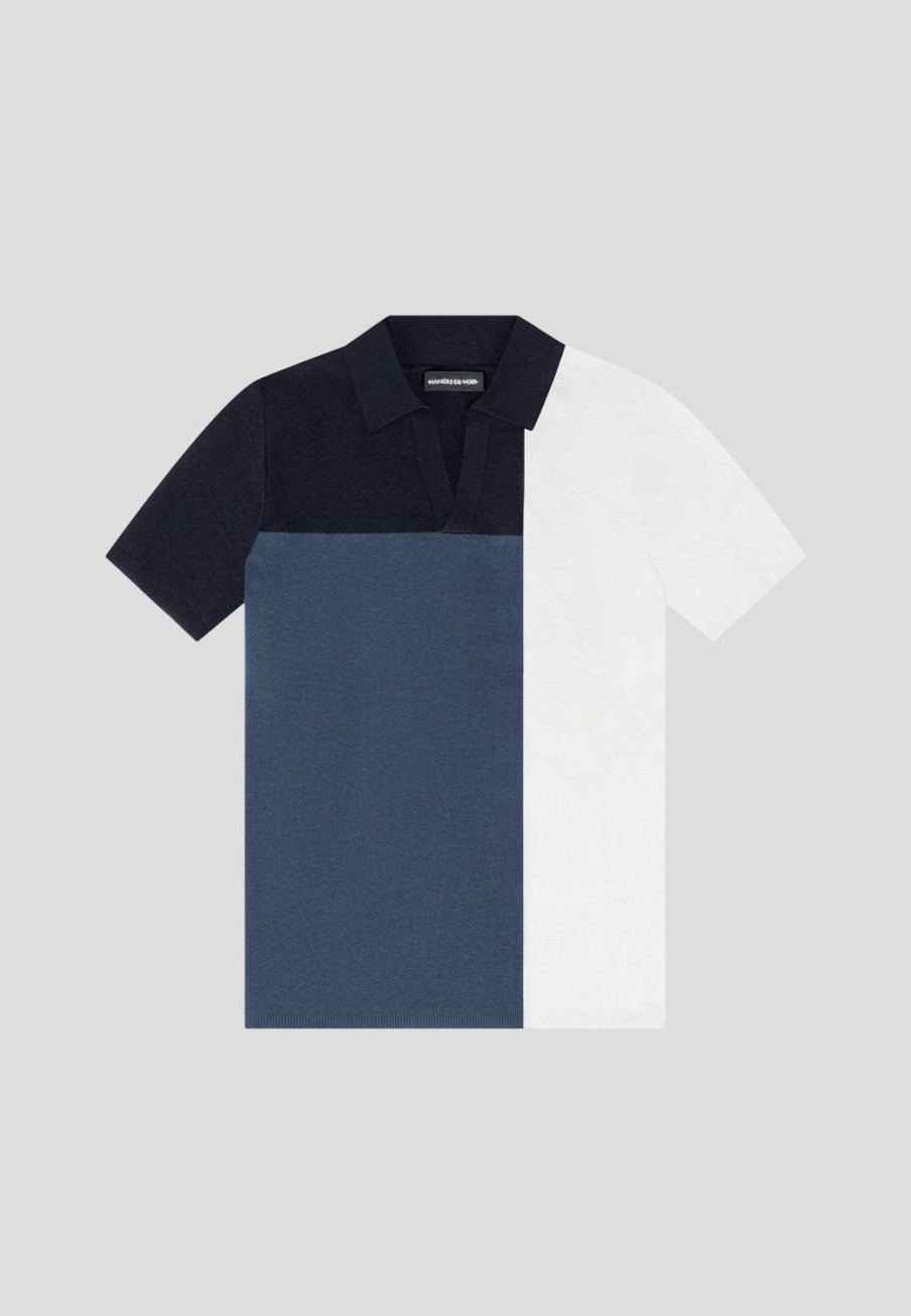 Maniere De Voir Colour Block Knit Revere Polo Top | Polo Tops