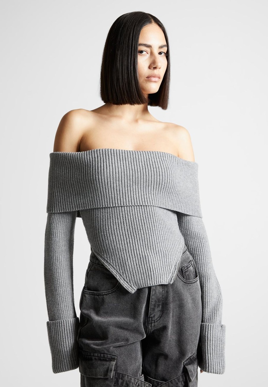 Maniere De Voir Zip Detail Knit Bandeau Top | Knitwear