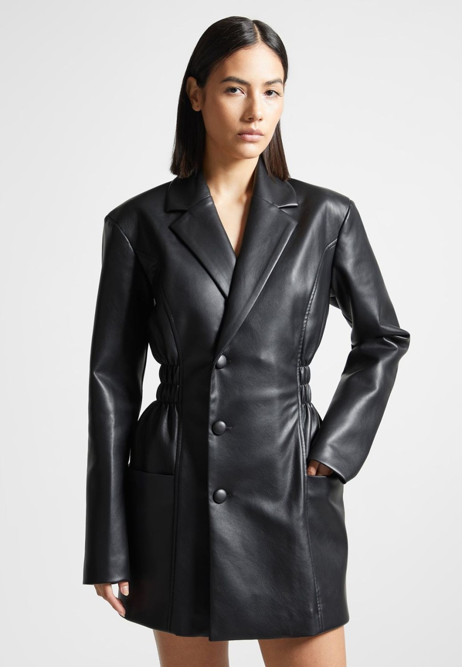 Maniere De Voir Double Breasted Vegan Leather Blazer Dress | Dresses