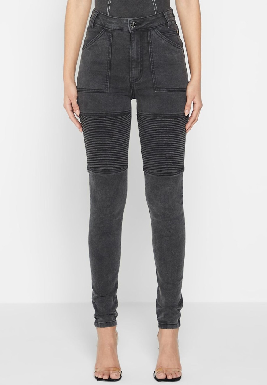 Maniere De Voir Ribbed Biker Skinny Jeans | Jeans