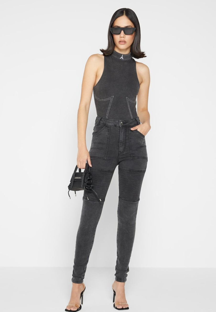 Maniere De Voir Ribbed Biker Skinny Jeans | Jeans