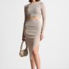 Maniere De Voir Two-Tone Ribbed Knit Midi Skirt With Belt | Skirts