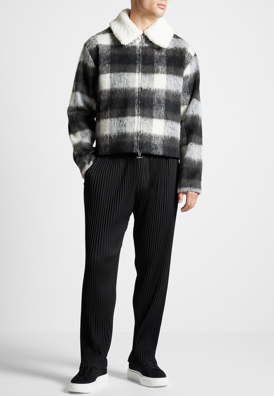 Maniere De Voir Boxy Check Jacket With Borg Collar | Jackets