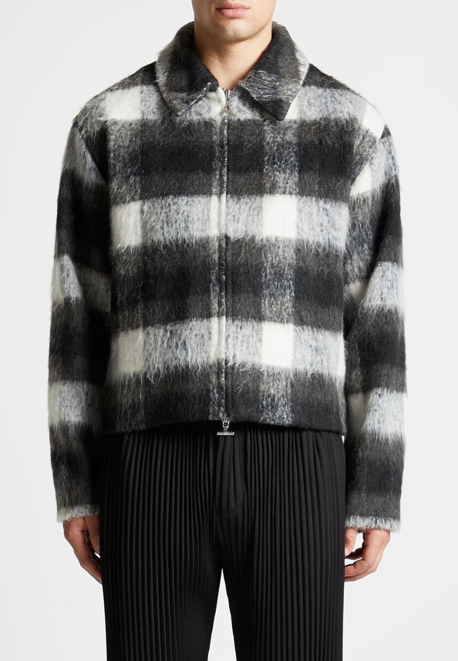 Maniere De Voir Boxy Check Jacket With Borg Collar | Jackets