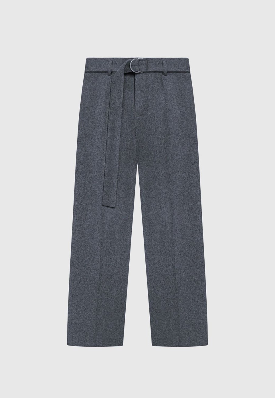 Maniere De Voir Wool Blend Marl Belted Trousers | Modern Tailoring