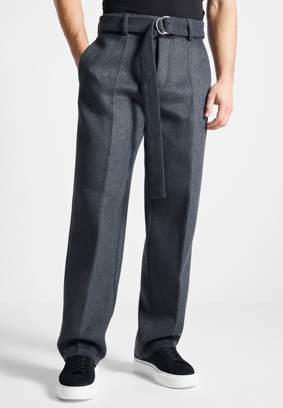 Maniere De Voir Wool Blend Marl Belted Trousers | Modern Tailoring