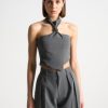 Maniere De Voir Pinstripe Tie Knot Halter Top | Matching Sets