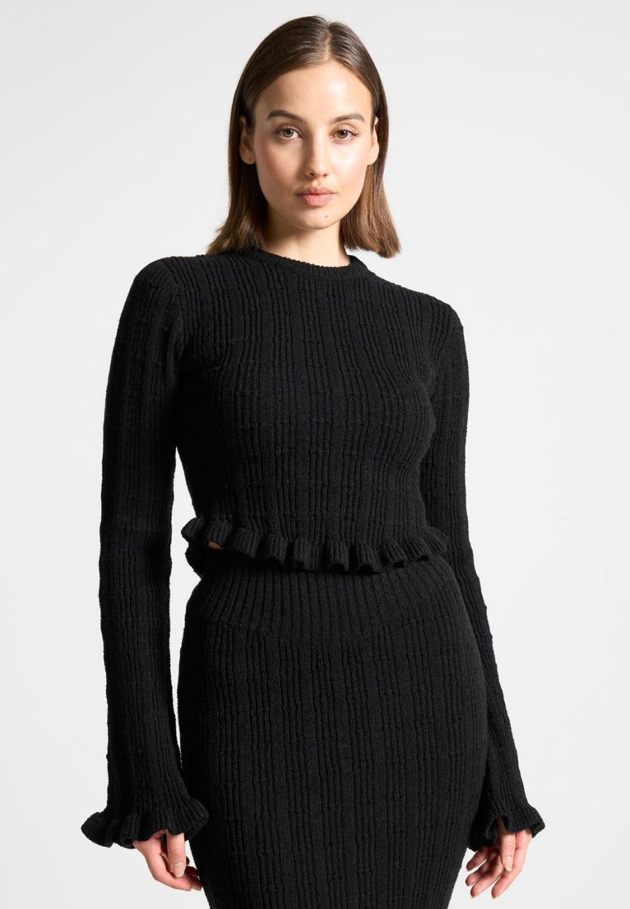 Maniere De Voir Ruffle Hem Ribbed Knit Top | Matching Sets