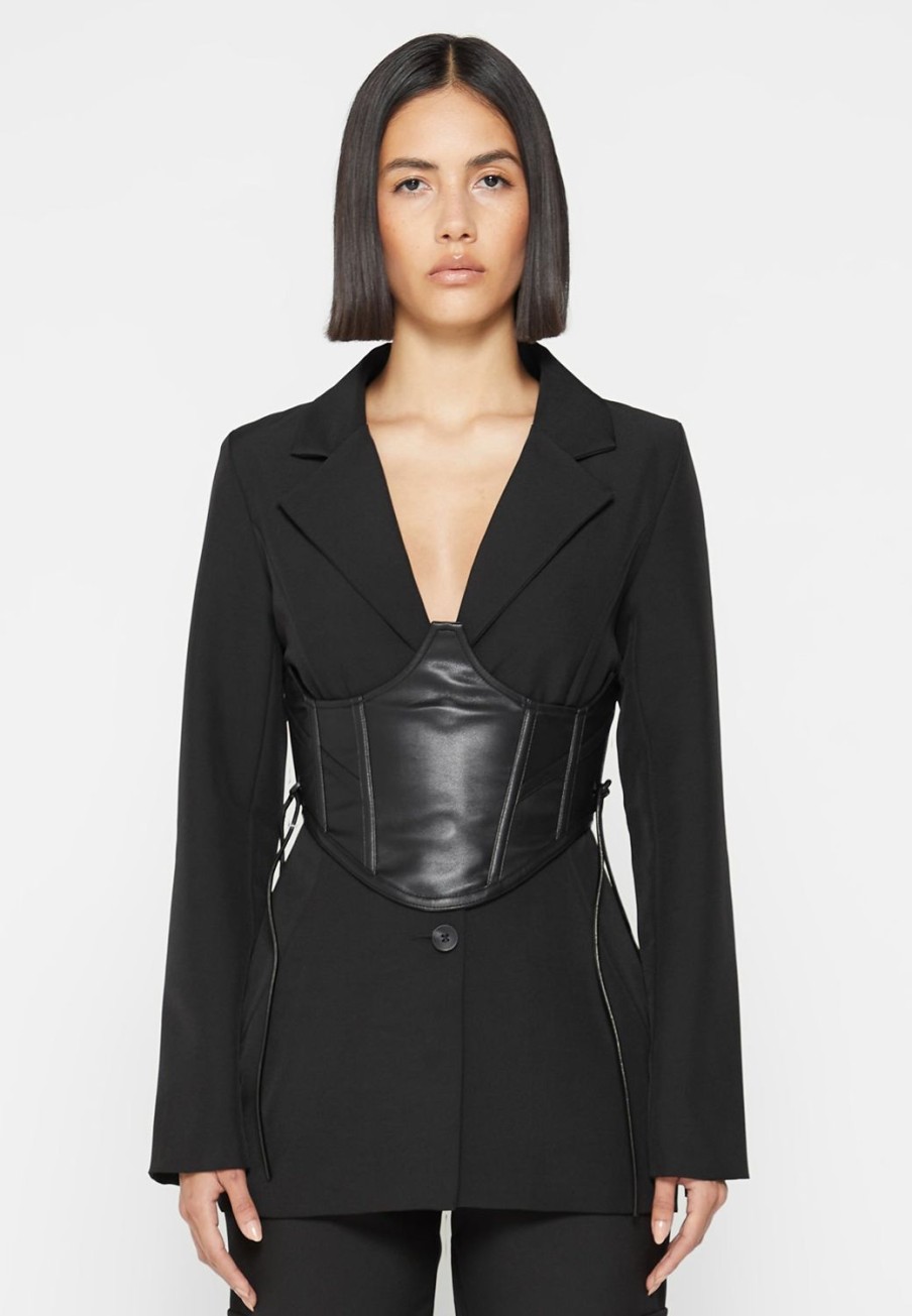 Maniere De Voir Blazer With Vegan Leather Corset | Blazers & Waistcoats