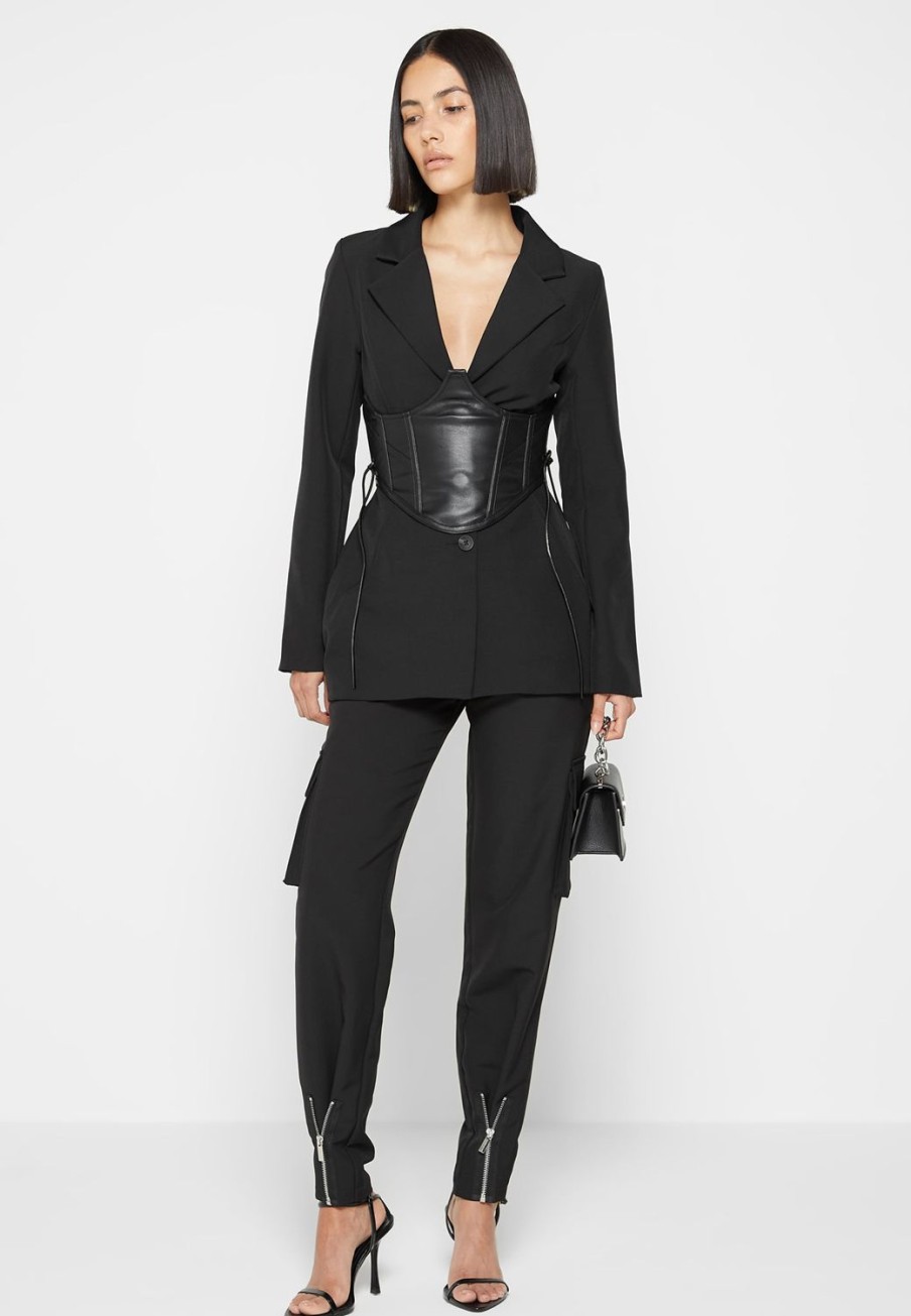 Maniere De Voir Blazer With Vegan Leather Corset | Blazers & Waistcoats