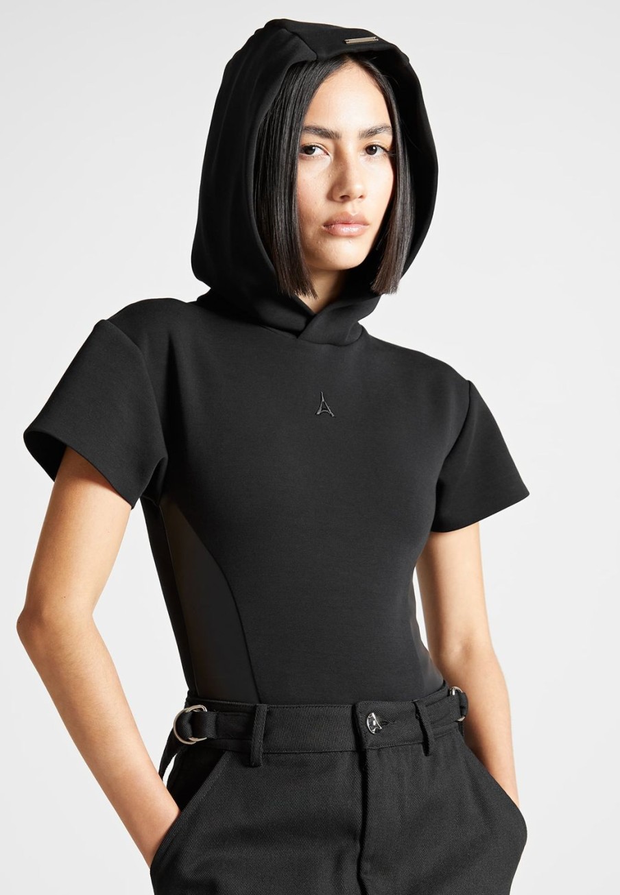 Maniere De Voir Short Sleeve Bodysuit With Hood | Bodysuits