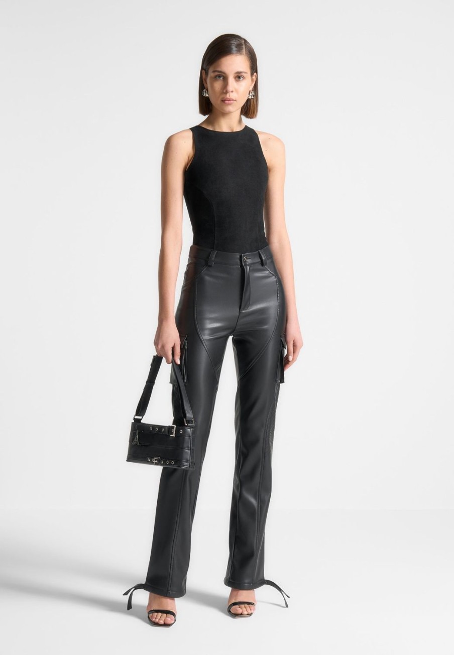 Maniere De Voir Eternelle Vegan Suede Racer Neck Bodysuit | Bodysuits