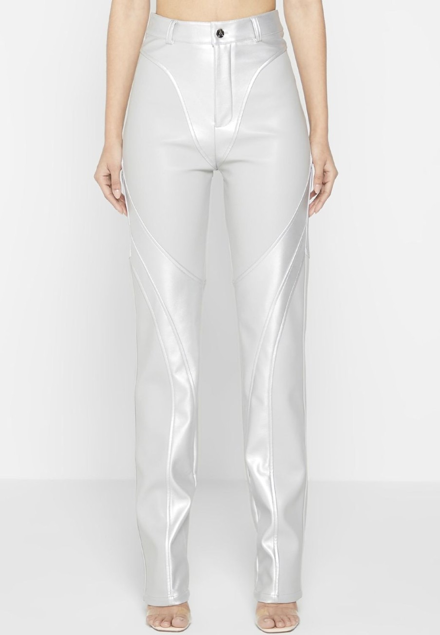 Maniere De Voir Vegan Leather Metallic Trousers | Matching Sets