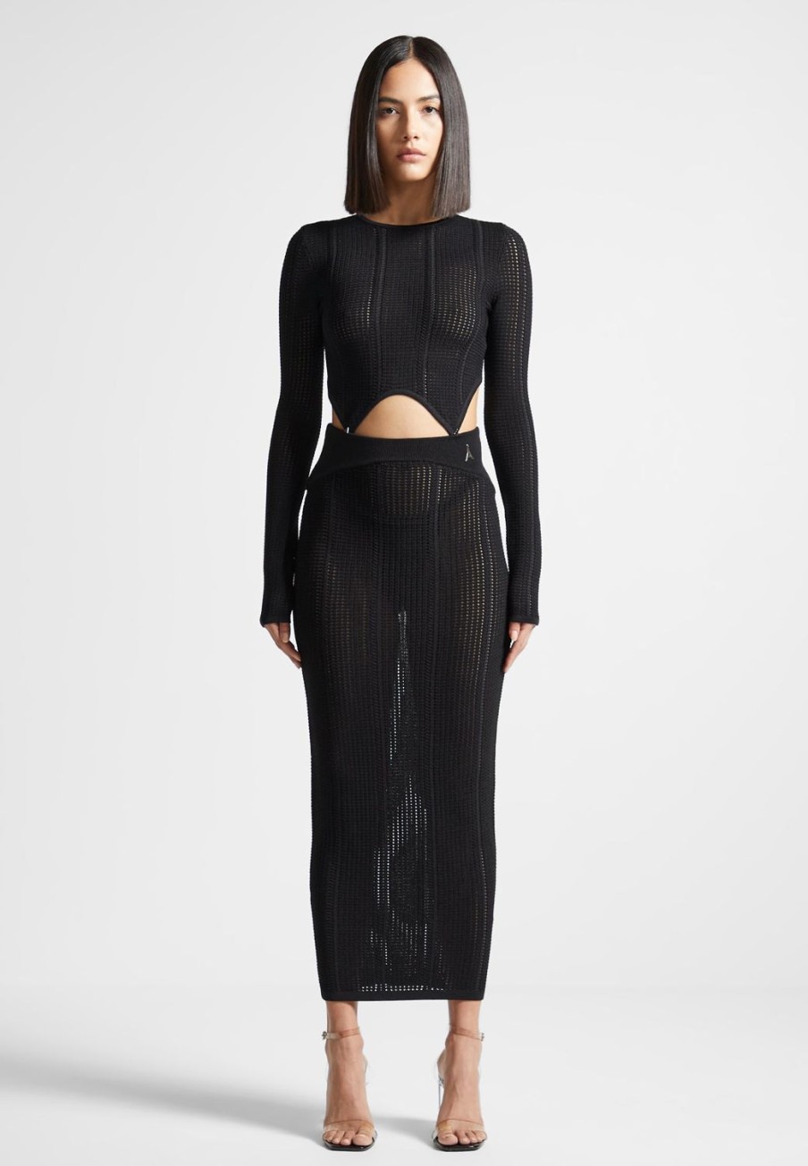 Maniere De Voir 2-In-1 Long Sleeve Knitted Midaxi Dress | Dresses