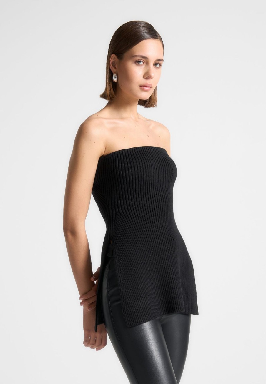 Maniere De Voir Rib Knit Longline Bandeau Top | Tops & T Shirts