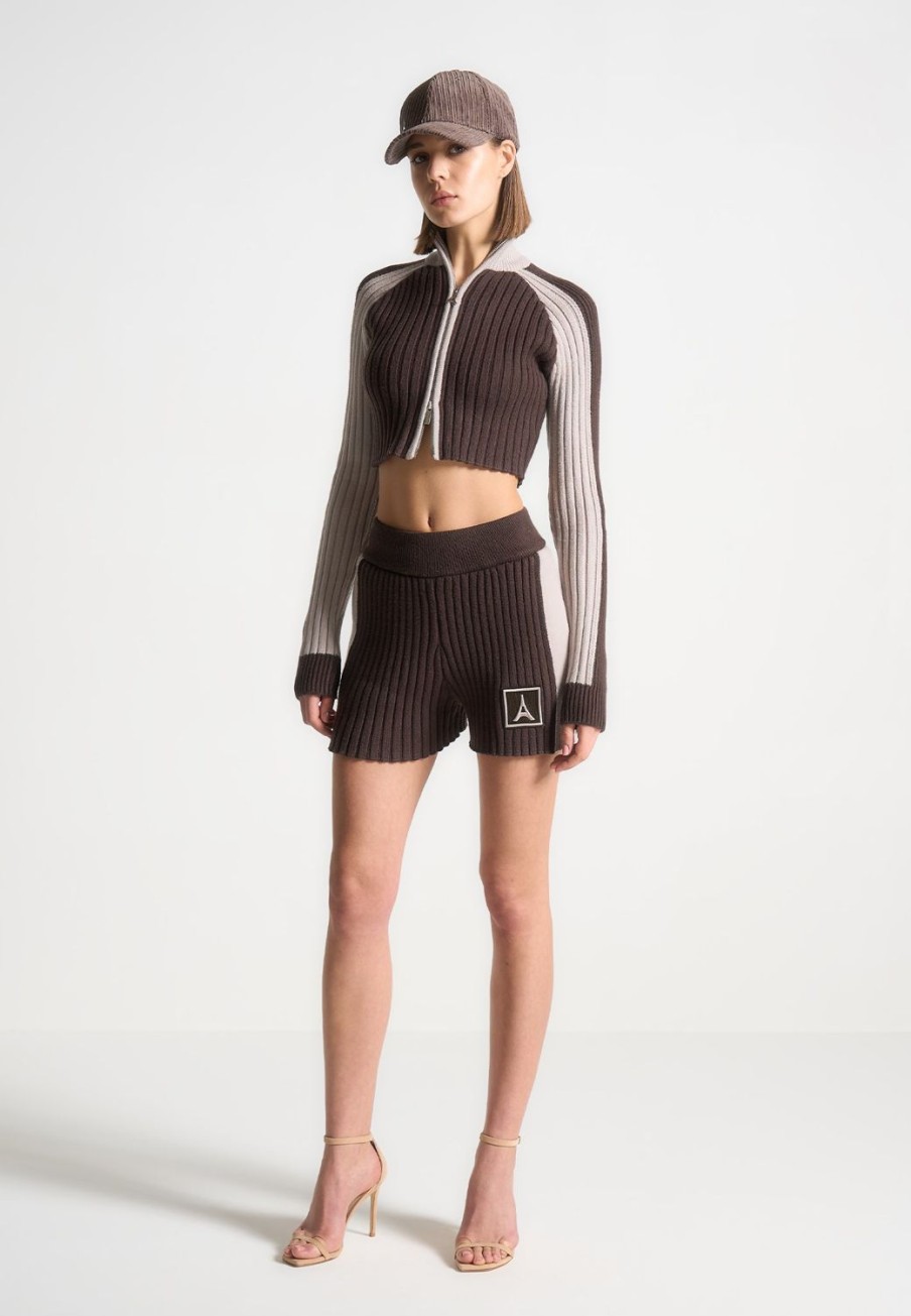 Maniere De Voir Rib Knit Track Shorts | Matching Sets