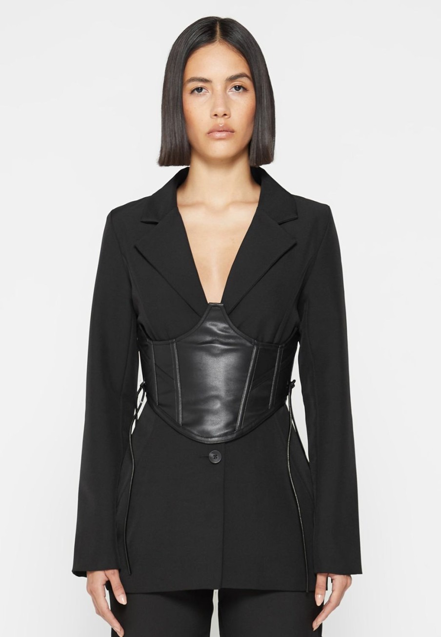 Maniere De Voir Blazer With Vegan Leather Corset | Matching Sets