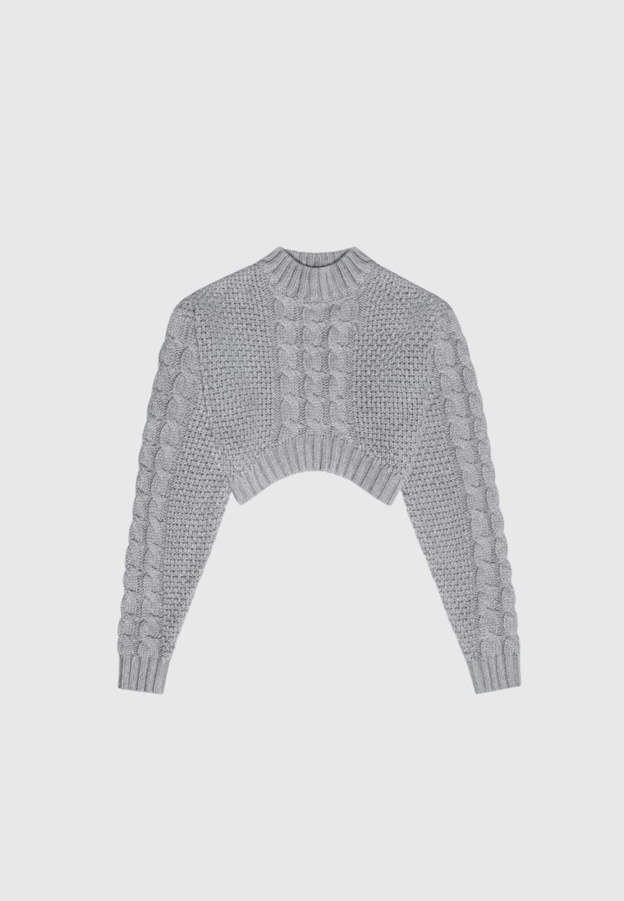 Maniere De Voir Cropped Cable Knit Jumper | Knitwear