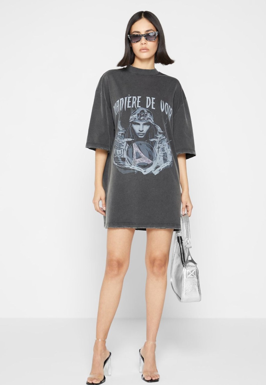 Maniere De Voir Oversized Rhinestone T-Shirt Dress | Dresses