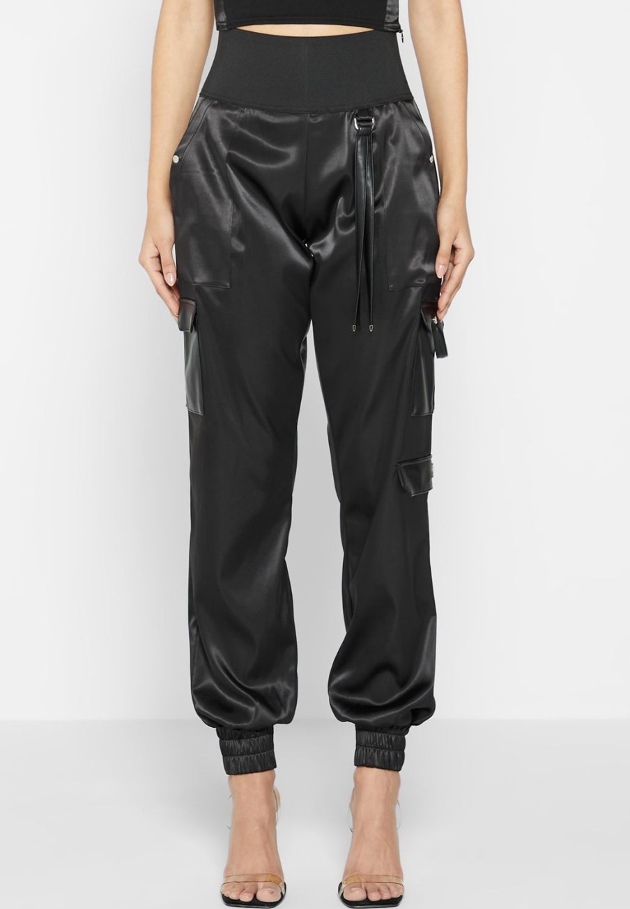 Maniere De Voir High Waisted Satin Cargo Trousers | Cargo Pants & Joggers