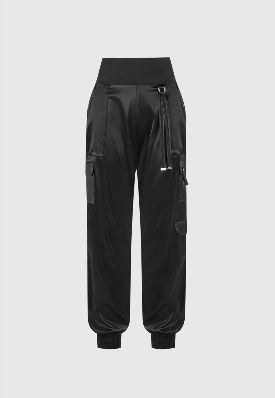 Maniere De Voir High Waisted Satin Cargo Trousers | Cargo Pants & Joggers