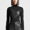 Maniere De Voir Leather Overlay High Neck Bodysuit | Bodysuits