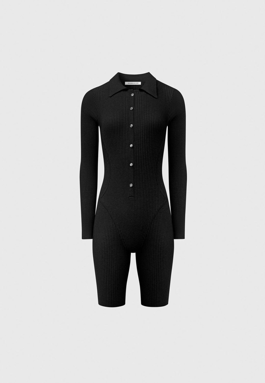 Maniere De Voir Ribbed Knit Long Sleeve Playsuit | Knitwear